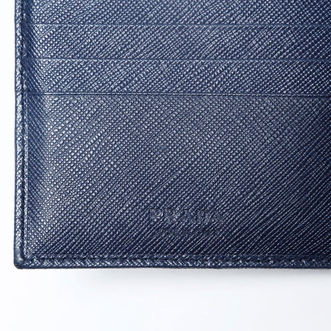 PRADA Logo Safiano Bifold Wallet Navy WS20191
