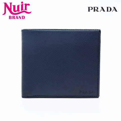 PRADA Logo Safiano Bifold Wallet Navy WS20191