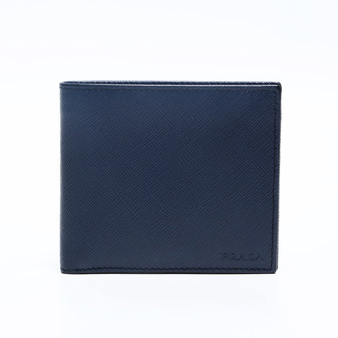 PRADA Logo Safiano Bifold Wallet Navy WS20191