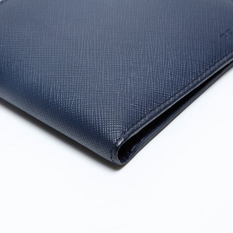 PRADA Logo Safiano Bifold Wallet Navy WS20191