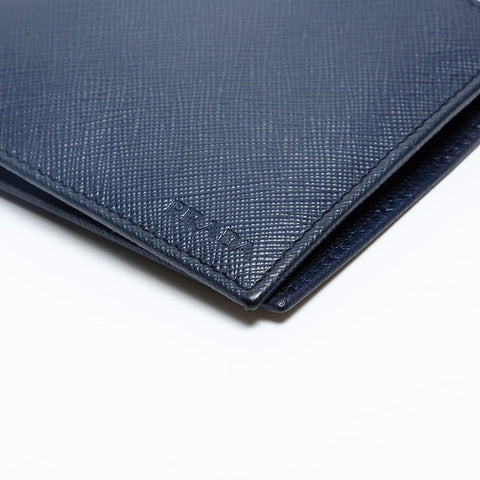 PRADA Logo Safiano Bifold Wallet Navy WS20191
