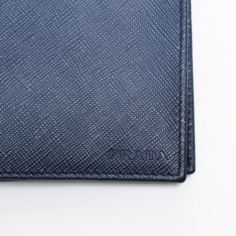 PRADA Logo Safiano Bifold Wallet Navy WS20191