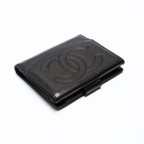 CHANEL No. 3 Lambskin COCO Mark 1994-1996 Bifold Wallet black WS20193