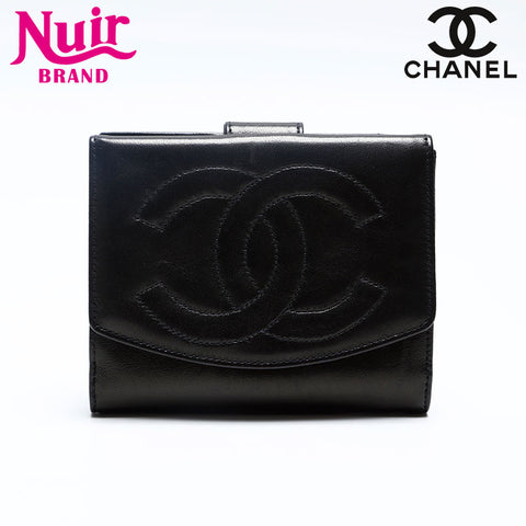 CHANEL No. 3 Lambskin COCO Mark 1994-1996 Bifold Wallet black WS20193