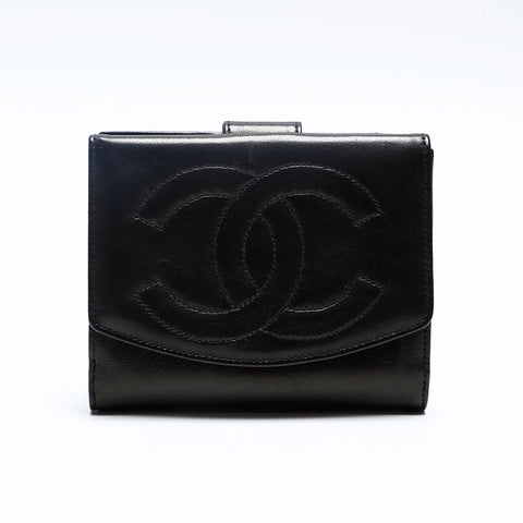 CHANEL No. 3 Lambskin COCO Mark 1994-1996 Bifold Wallet black WS20193