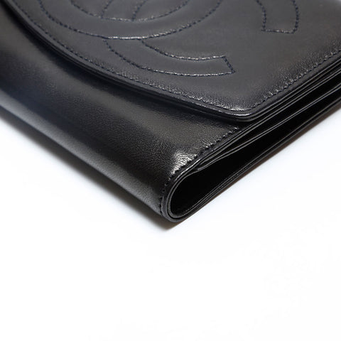 CHANEL No. 3 Lambskin COCO Mark 1994-1996 Bifold Wallet black WS20193