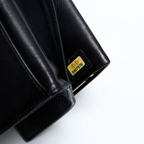 極美品 シャネル CHANEL 9番台 キャビアスキン ココマーク 2004-2005 長財布  ブラック WS20194