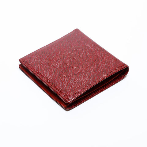 CHANEL No.6 Caviar Skin COCO Mark 2000-2002 Bifold Wallet Red WS20195