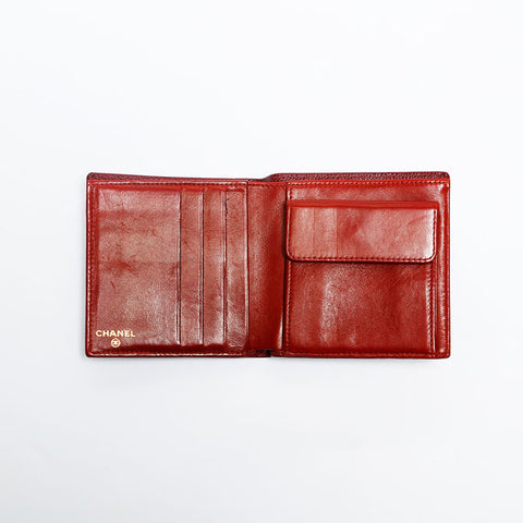 CHANEL No.6 Caviar Skin COCO Mark 2000-2002 Bifold Wallet Red WS20195