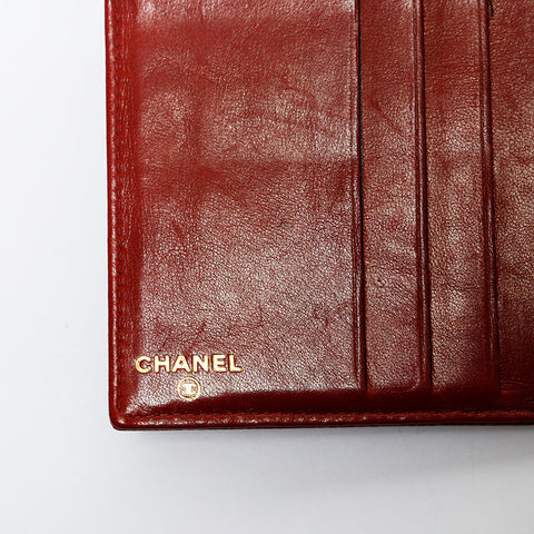 CHANEL No.6 Caviar Skin COCO Mark 2000-2002 Bifold Wallet Red WS20195