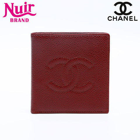 CHANEL No.6 Caviar Skin COCO Mark 2000-2002 Bifold Wallet Red WS20195