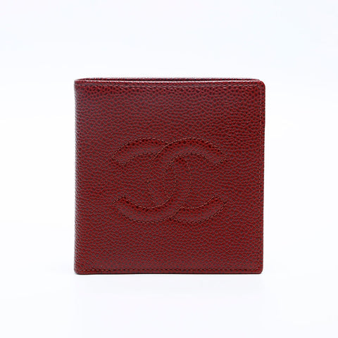 CHANEL No.6 Caviar Skin COCO Mark 2000-2002 Bifold Wallet Red WS20195