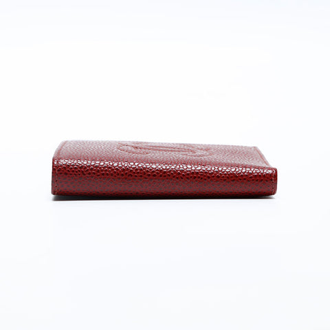 CHANEL No.6 Caviar Skin COCO Mark 2000-2002 Bifold Wallet Red WS20195