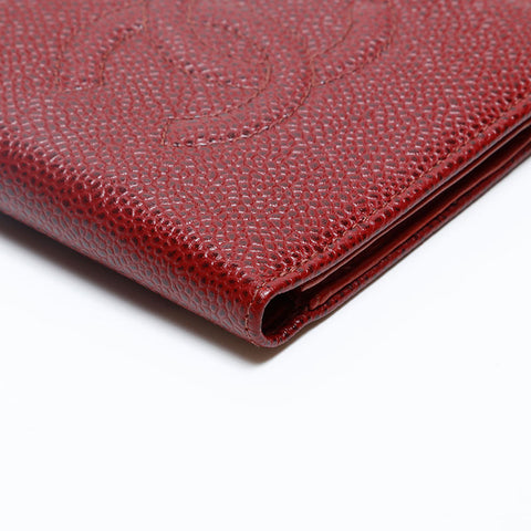 CHANEL No.6 Caviar Skin COCO Mark 2000-2002 Bifold Wallet Red WS20195