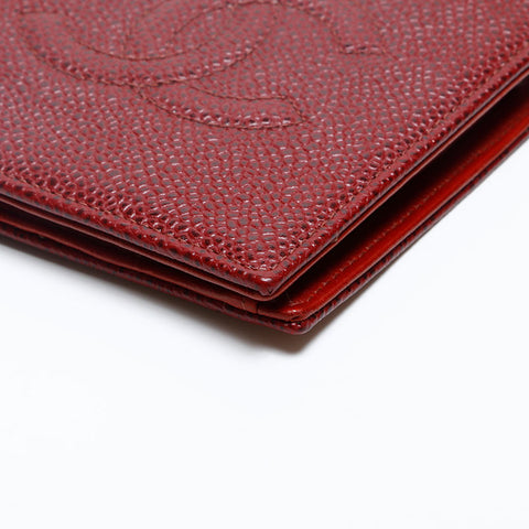 CHANEL No.6 Caviar Skin COCO Mark 2000-2002 Bifold Wallet Red WS20195