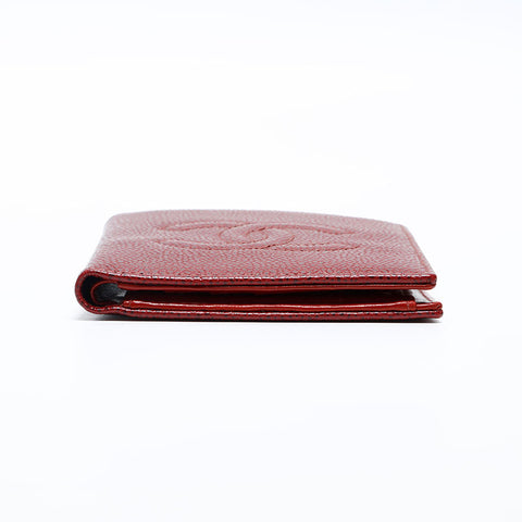 CHANEL No.6 Caviar Skin COCO Mark 2000-2002 Bifold Wallet Red WS20195