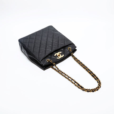 CHANEL Caviar Skin Tote No. 3 Chain 1994-1995 Shoulder Bag black WS20198
