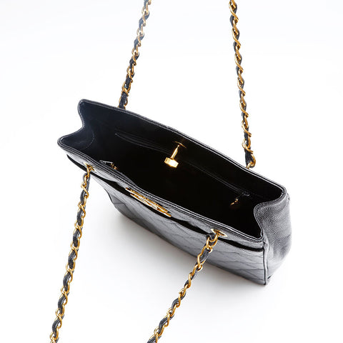 CHANEL Caviar Skin Tote No. 3 Chain 1994-1995 Shoulder Bag black WS20198