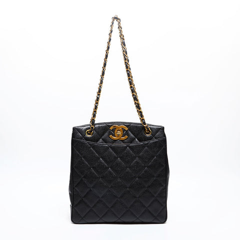 CHANEL Caviar Skin Tote No. 3 Chain 1994-1995 Shoulder Bag black WS20198