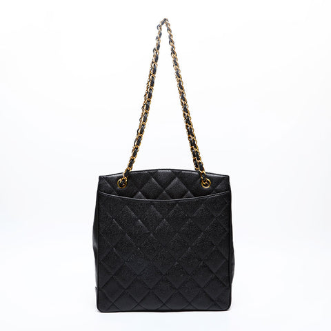 CHANEL Caviar Skin Tote No. 3 Chain 1994-1995 Shoulder Bag black WS20198