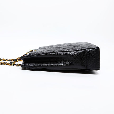 CHANEL Caviar Skin Tote No. 3 Chain 1994-1995 Shoulder Bag black WS20198