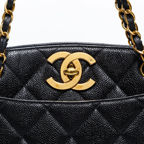 CHANEL Caviar Skin Tote No. 3 Chain 1994-1995 Shoulder Bag black WS20198