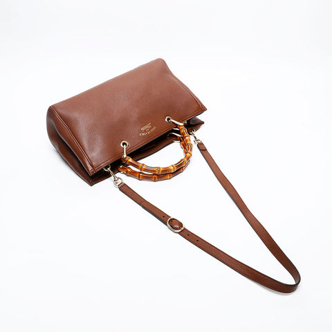 GUCCI Bamboo leather Shoulder Bag Brown WS20199