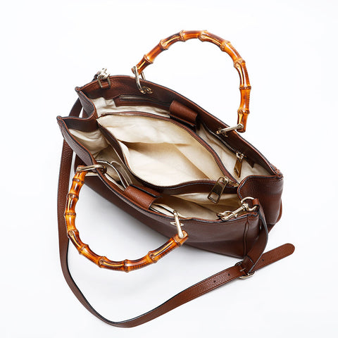 GUCCI Bamboo leather Shoulder Bag Brown WS20199