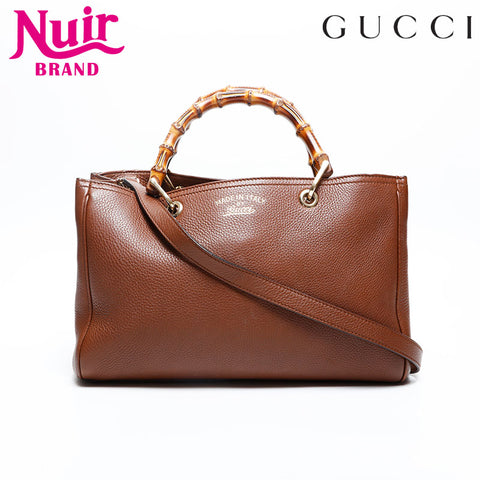 GUCCI Bamboo leather Shoulder Bag Brown WS20199