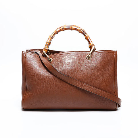 GUCCI Bamboo leather Shoulder Bag Brown WS20199