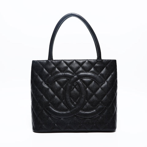 CHANEL 10th Series 2005-2006 Medallion Caviar Skin Replica Tote Tote Bag black WS20204