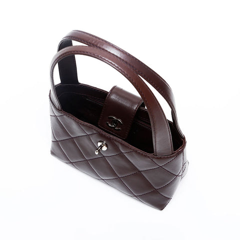 シャネル CHANEL 6番台 2000-2002 マトラッセ ラムスキン ハンドバッグ ブラウン WS20207