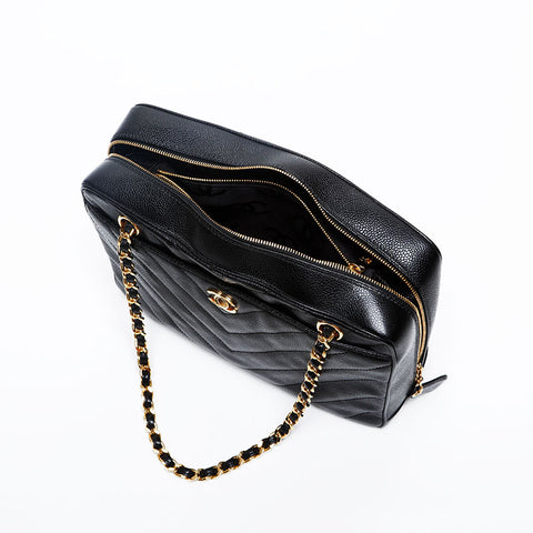 CHANEL 6th Series 2000-2002 Caviar Skin V Stitch Chevron Chain Shoulder Bag black WS20208