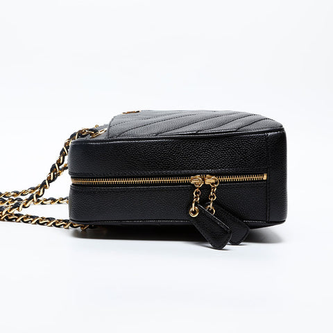 CHANEL 6th Series 2000-2002 Caviar Skin V Stitch Chevron Chain Shoulder Bag black WS20208