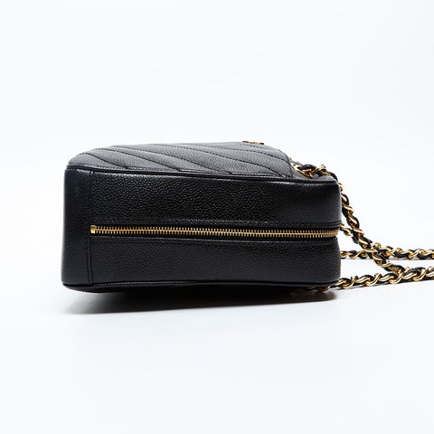CHANEL 6th Series 2000-2002 Caviar Skin V Stitch Chevron Chain Shoulder Bag black WS20208