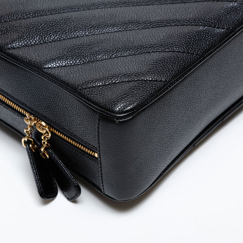 CHANEL 6th Series 2000-2002 Caviar Skin V Stitch Chevron Chain Shoulder Bag black WS20208