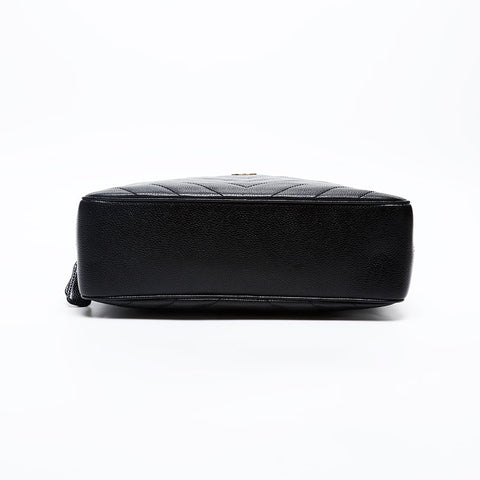 極美品 シャネル CHANEL 6番台 2000-2002 キャビアスキン V ステッチ シェブロン チェーン ショルダーバッグ  ブラック WS20208