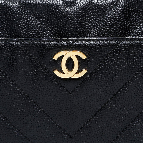 CHANEL 6th Series 2000-2002 Caviar Skin V Stitch Chevron Chain Shoulder Bag black WS20208