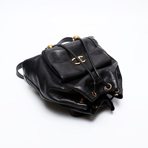 CHANEL No. 2 1991-1994 Caviar Skin COCO Mark Backpack Â· Daypack black WS20209