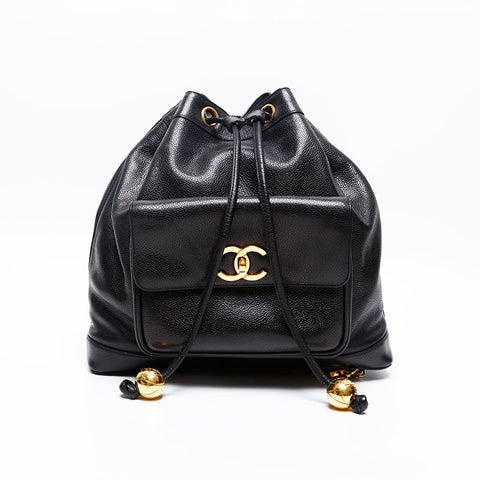 CHANEL No. 2 1991-1994 Caviar Skin COCO Mark Backpack Â· Daypack black WS20209