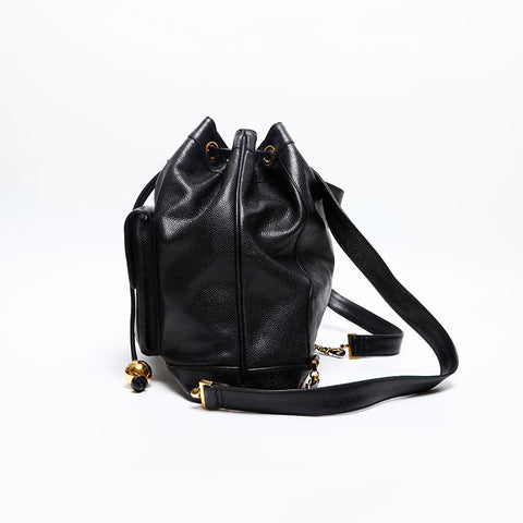 CHANEL No. 2 1991-1994 Caviar Skin COCO Mark Backpack Â· Daypack black WS20209