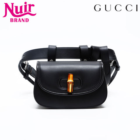 GUCCI Leather Body Bag Bamboo Waist bag black WS20213