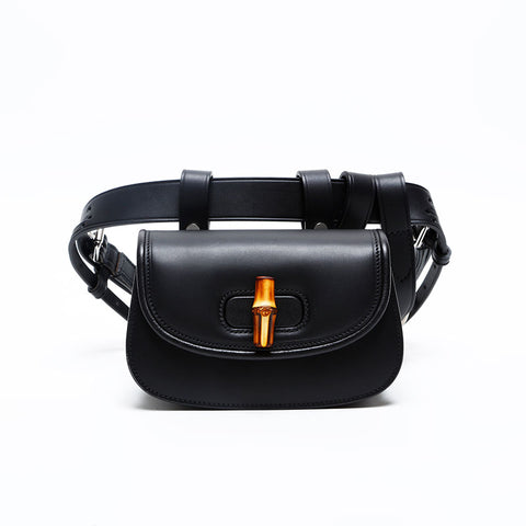 GUCCI Leather Body Bag Bamboo Waist bag black WS20213