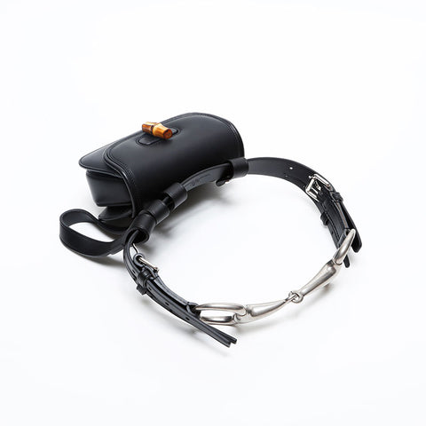 GUCCI Leather Body Bag Bamboo Waist bag black WS20213