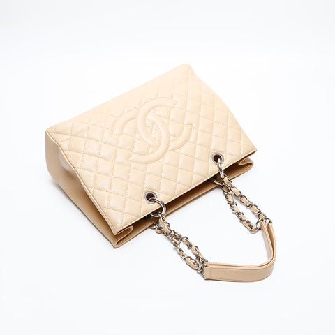 CHANEL No. 17 Caviar Skin GST 2012-2013 COCO Mark Tote Bag Shoulder Bag beige WS20215