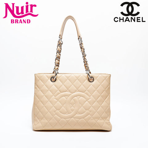 CHANEL No. 17 Caviar Skin GST 2012-2013 COCO Mark Tote Bag Shoulder Bag beige WS20215