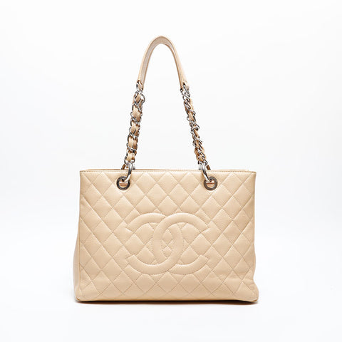 CHANEL No. 17 Caviar Skin GST 2012-2013 COCO Mark Tote Bag Shoulder Bag beige WS20215