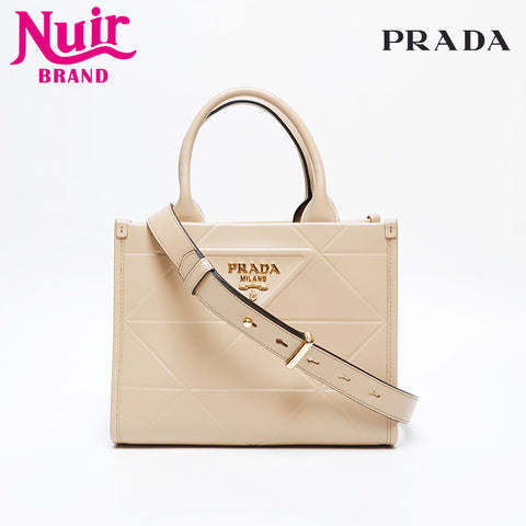 PRADA Symbol Topstitch Handbag beige WS20218