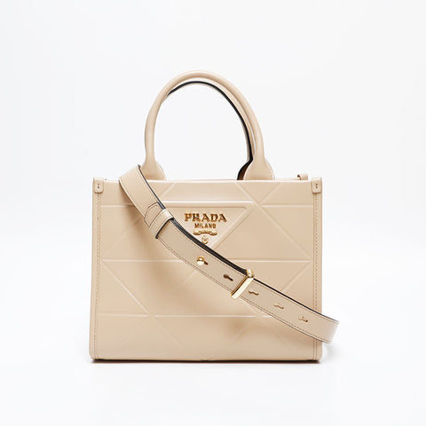 PRADA Symbol Topstitch Handbag beige WS20218