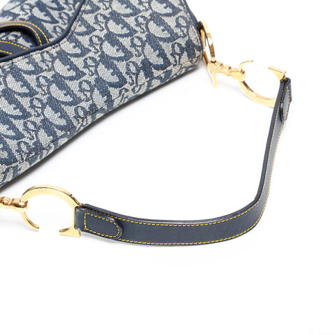 Christian Dior Trotter Oblique Saddlebag in Canvas Shoulder Bag Navy WS20219